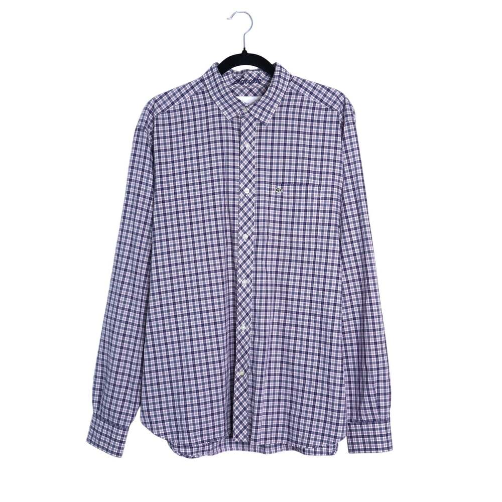 LACOSTE Slim Fit Dress Shirt Multicolor Plaid Button Up Long Sleeve Men's 42